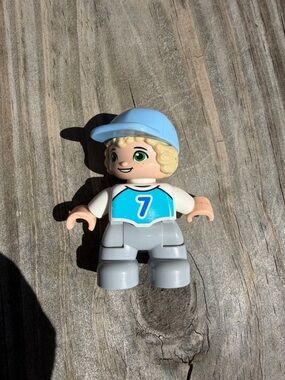 Duplo Blond Boy Blue-Accented Kids Figure Toy with Cap